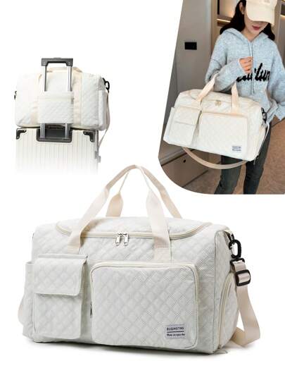 1pc Women's New Handbag, Shoulder Bag, Crossbody Bag, Gym Bag, Overnight Bag, Multi-Functional Multi-Pocket With Shoe Compartment, Adjustable, Lightweight, Zipper, Commuter Bag, Casual, Solid Color, Fashion, Quilted, Weekend Bag, Hospital Bag, School Bag, Accessories, School Supplies, Suitable For Sports, Outdoor, School