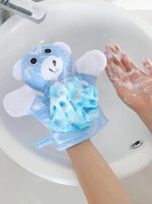 1 件儿童沐浴手套，带有可爱的熊图案，可用作淋浴手套，颜色随机