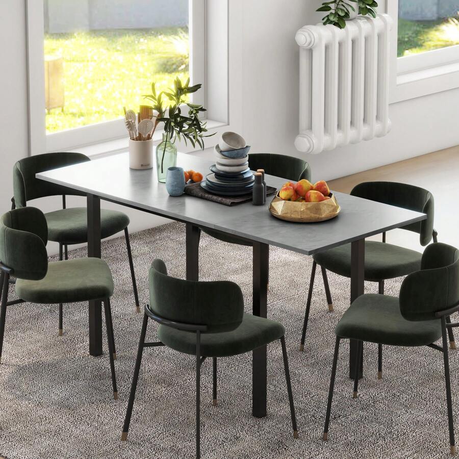 HOMCOM Table à manger extensible table de cuisine design moderne avec grand plateau 6 personnes cadre en acier gris foncé - Gris - Voir 1