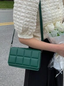 1pc Green Plaid Decoration Mini Square Bag With Crossbody Strap, Suitable For Women's Daily Wear, Girlfriend Holiday Gift