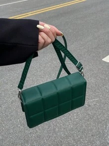 1pc Green Plaid Decoration Mini Square Bag With Crossbody Strap, Suitable For Women's Daily Wear, Girlfriend Holiday Gift