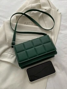 1pc Green Plaid Decoration Mini Square Bag With Crossbody Strap, Suitable For Women's Daily Wear, Girlfriend Holiday Gift