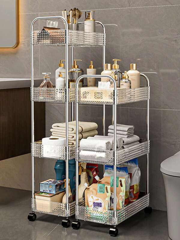 1pc Kitchen Narrow Space Floor-Standing Storage Rack With Wheels - Multifunctional Bathroom Cosmetic Shelves - Easy-Installation Mobile Shelf