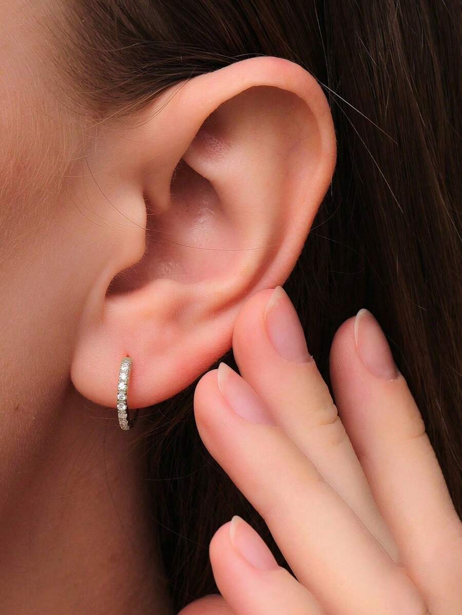 1 S925 Bạc Đôi Khuyên Tai Vòng Vàng Bạc Màu Hình Học Tròn Micro Dát Đá Cubic Zirconia Đôi Khuyên Tai Vòng Tối Giản Trang Sức Viễn Chí Bảo - Bạc - Xem 1