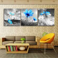 3入組方形藍花水墨畫布海報,沒有框架,適合客廳、臥室、辦公室等地使用 - 彩色 - 查看 5