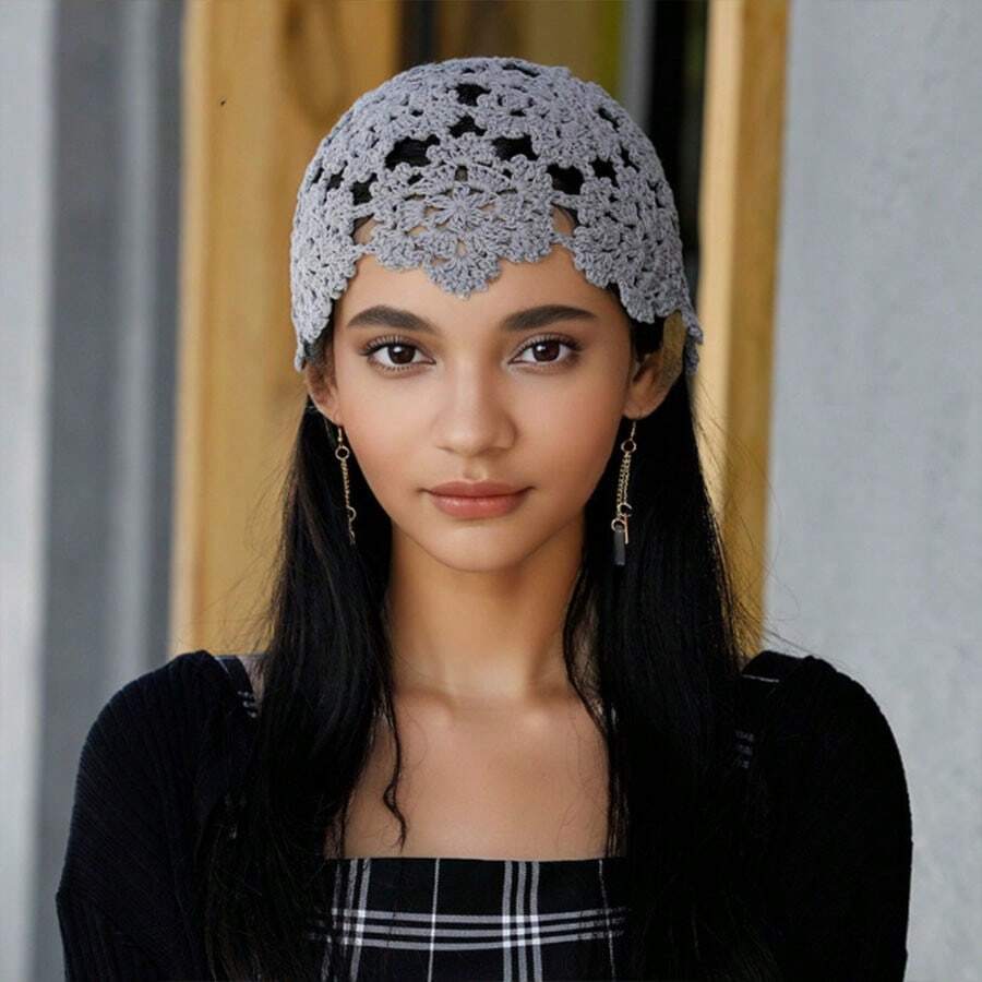 1 Miếng Gầy Mùa hè Mũ , Thủ công Mũ len In Hoa văn ren , Thanh lịch Và Phong cách Retro , Thích hợp Đối với Tất cả các mùa - màu đặc - Xem 1