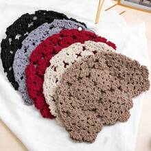 1 Miếng Gầy Mùa hè Mũ , Thủ công Mũ len In Hoa văn ren , Thanh lịch Và Phong cách Retro , Thích hợp Đối với Tất cả các mùa - màu đặc - Xem 5