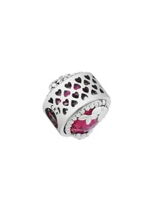 CKK 1件櫻桃色水晶925純銀Radiant Hearts Beads 精美珠寶，可自行DIY用於原裝品牌手鍊項鍊 - 酒紅色 - 查看 4