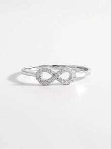 1 Đá Cubic Zirconia Tinh Tế Vô Cực Trang Trí Nhẫn Bạc Cho Nữ Làm Quà Tặng - Bạc - Xem 1