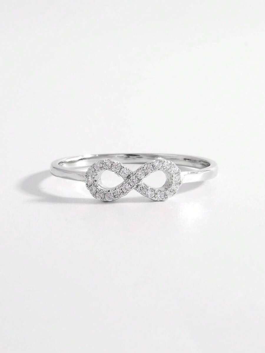 1 Đá Cubic Zirconia Tinh Tế Vô Cực Trang Trí Nhẫn Bạc Cho Nữ Làm Quà Tặng - Bạc - Xem 1