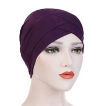 1pc Stretch Forehead Crossed Turban Hat Women Solid Color Hijab Hat Casual Elastic Head Wrap Lightweight Chemo Hat Headscarf Hats Bonnet Hair Bonnet Turban