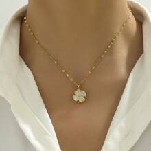 1 件镀金不锈钢链和方晶锆石幸运四叶草吊坠项链，时尚复古休闲男女通用街头日常工作派对配饰情人节、妈妈、母亲、母亲节、礼物 - 金黃色 - 查看 4