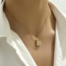 1 件镀金不锈钢链和方晶锆石幸运四叶草吊坠项链，时尚复古休闲男女通用街头日常工作派对配饰情人节、妈妈、母亲、母亲节、礼物 - 金黃色 - 查看 5