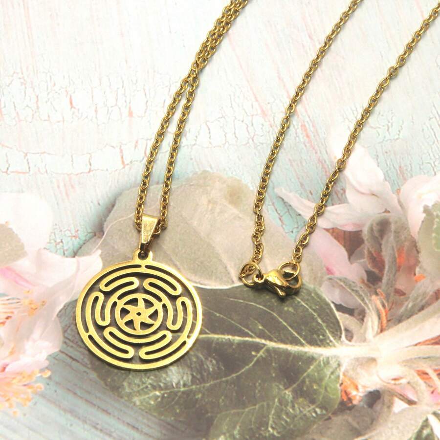 1pc Stainless Steel Gold Plated Energy Pendant Necklace Suitable For Spiritual Practice - Gold - View 1