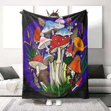 1件可愛的卡通蘑菇造型沙發毯藝術裝飾掛毯,柔軟舒適的毛絨毯,日常家居使用 - 藍色 - 查看 1