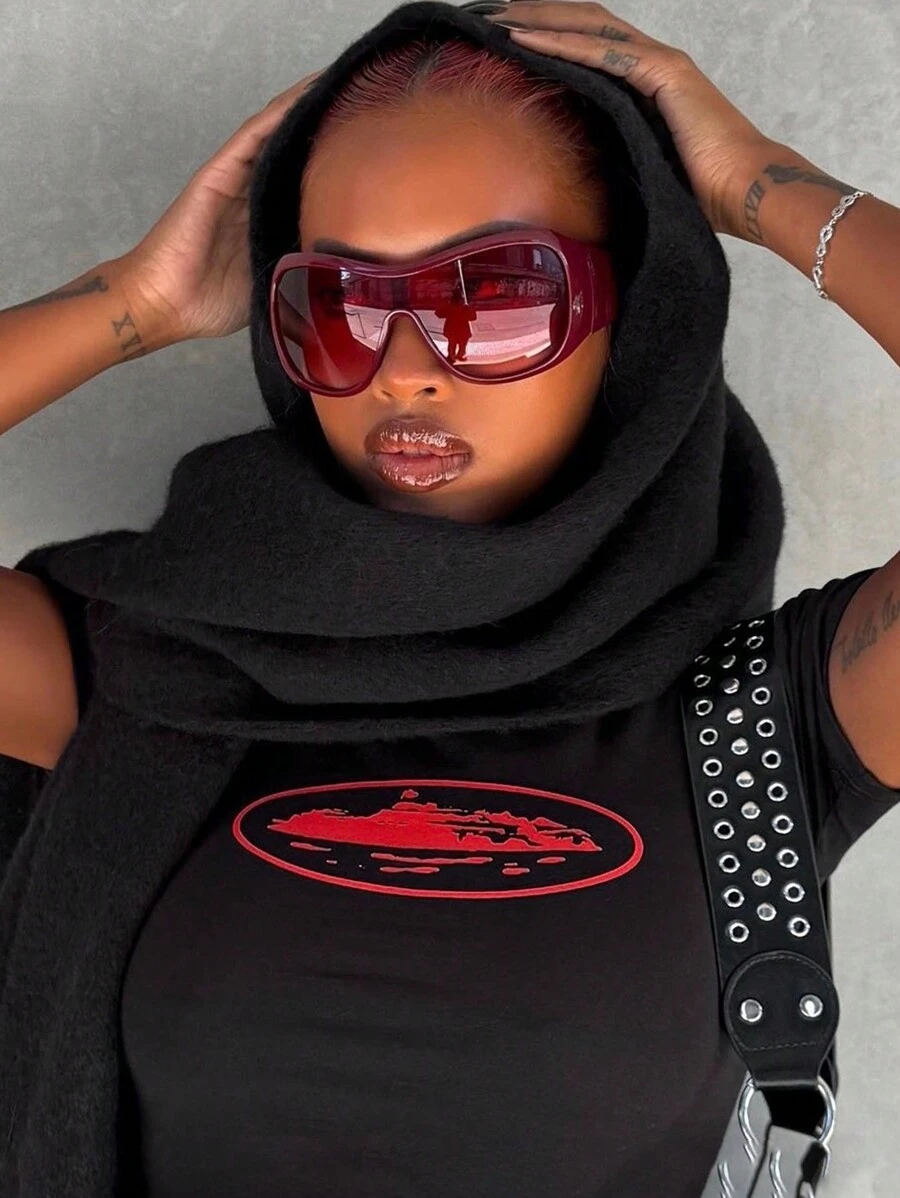 1 chiếc khẩu trang quấn quanh mặt kèm kính thời trang Y2K cá nhân hóa, phụ kiện đường phố, bãi biển, kỳ nghỉ hè cho nữ, kính du lịch ngoài trời.