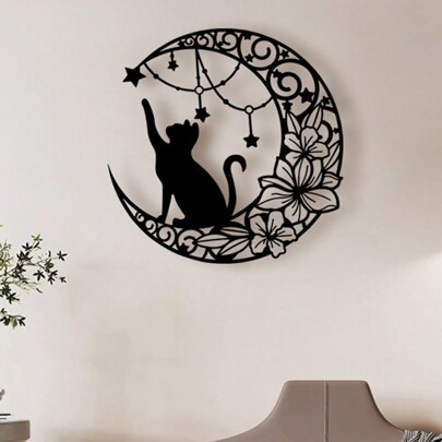 家庭用装飾アイアン製黒猫のシルエット壁掛けクラフト装飾ペンダント、ハロウィン、怪しげ、秋、休日、祭り、ホームデコレーション、ルームデコレーション、壁面装飾