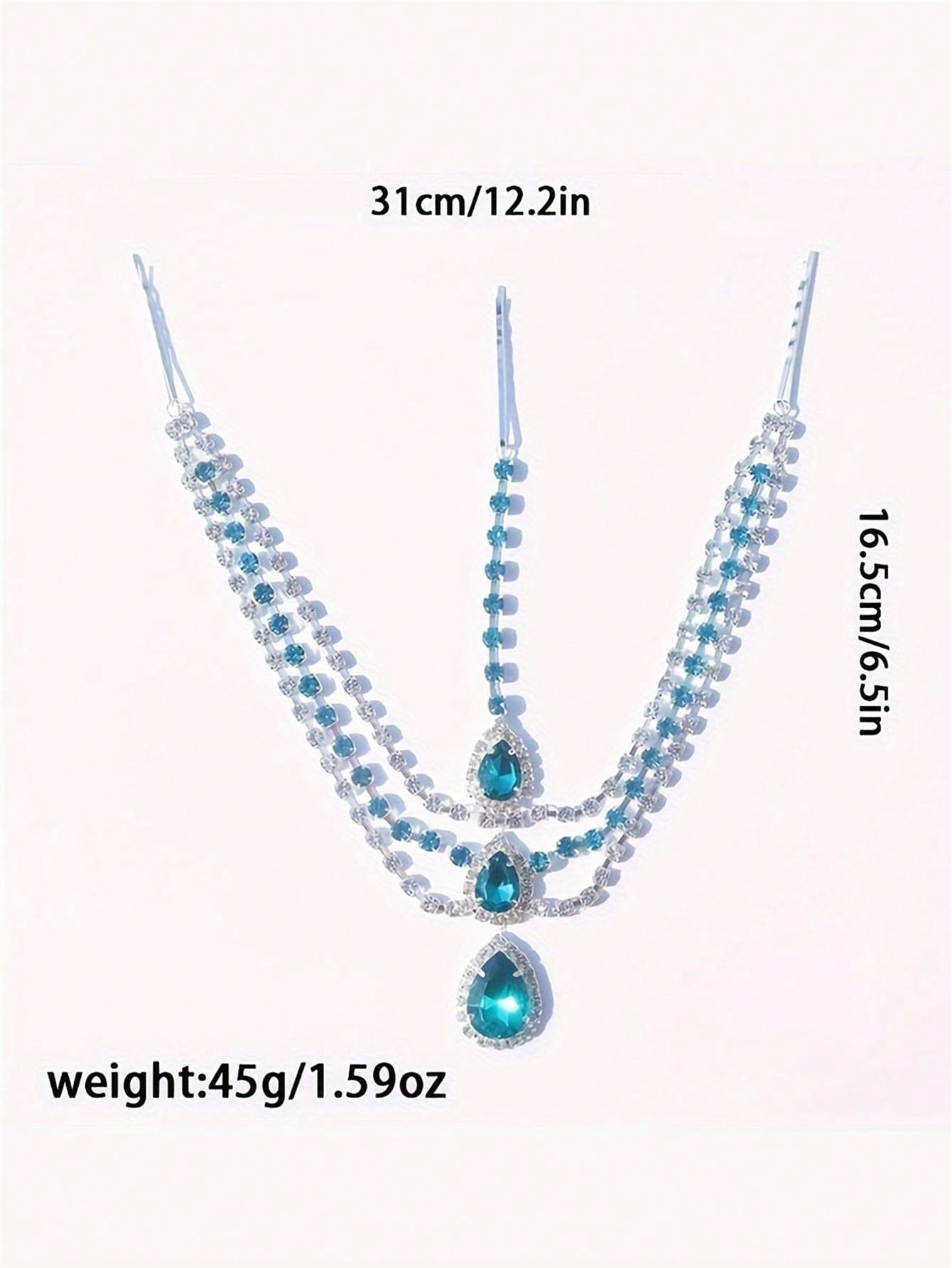 Three Piece Rhinestone Mesh Set in Baby Blue