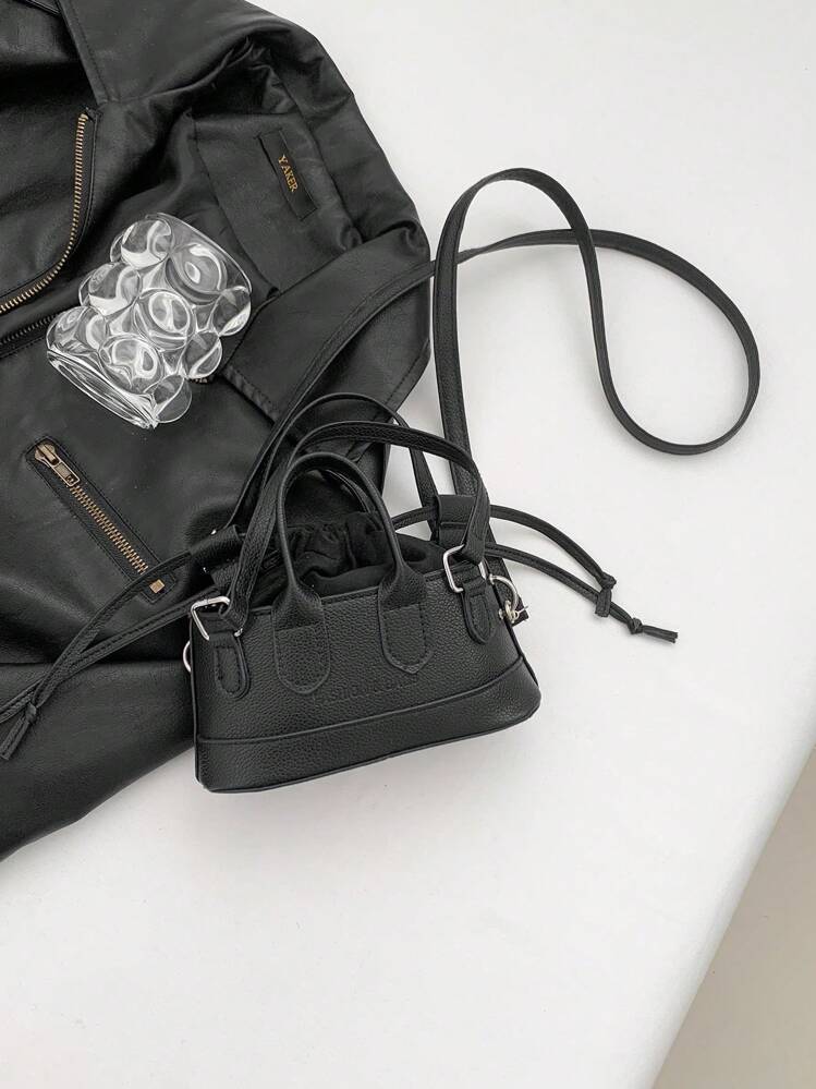 Mini Crocodile Pattern Hand Bag, Shoulder Bag, Crossbody Bag For Lipstick, Cosmetics - Black - View 9