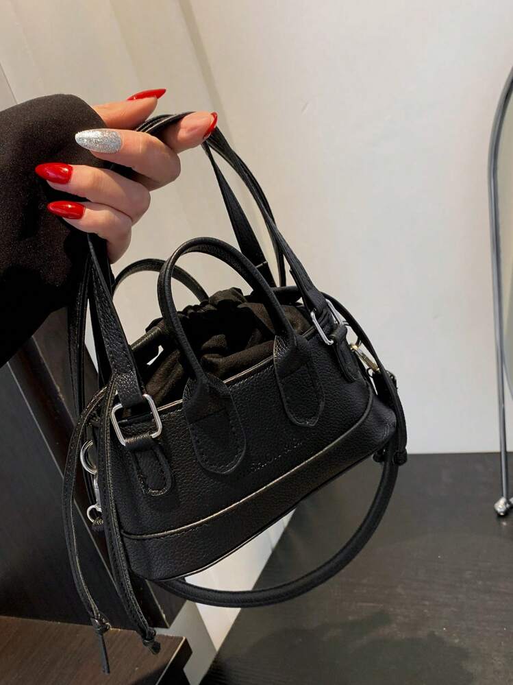 Mini Crocodile Pattern Hand Bag, Shoulder Bag, Crossbody Bag For Lipstick, Cosmetics - Black - View 6