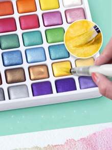 72 色固体仿珍珠水彩颜料，颜色随机，便携式艺术绘画用品套装，适合儿童和学生，办公和学习用品，开学季适用 - 60色 - 查看 6