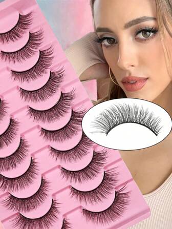 10 对卡通睫毛，全眼延长，内置眼线，简约时尚，适合所有年龄段的美丽女性，柔软舒适，佩戴轻便，3D 效果，新猫眼风格，自然简约，交叉风格，适合所有年龄段的假睫毛，睫毛，睫毛，假睫毛