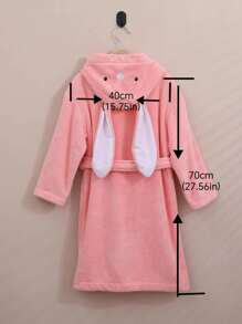 1pc Coral Fleece 3D Ear Embroidered Rabbit Hooded Bathrobe, Loungewear, Robe, High-End Home Wear, Suitable For Bathing, Pool, Gift - Green - View 3