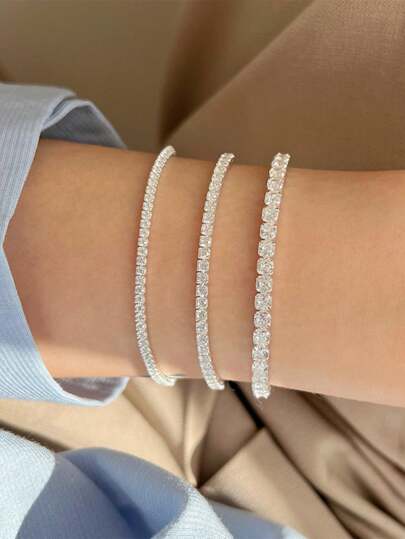 Flyleaf 1pc Luxury 925 Sterling Silver Bright Silver Color Fully Cz Paved Bracelet For Women Party And Gift Wedding Engagement Bridal Jewelry