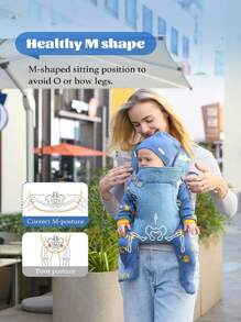 多功能 4 合 1 可转换婴儿背带、婴儿背带、前后婴儿背带、婴儿背带座椅 - 天藍色 - 查看 2