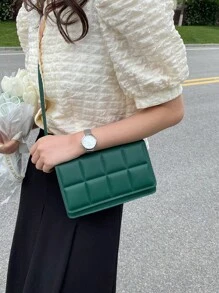 1pc Green Plaid Decoration Mini Square Bag With Crossbody Strap, Suitable For Women's Daily Wear, Girlfriend Holiday Gift