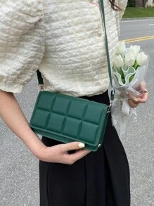 1pc Green Plaid Decoration Mini Square Bag With Crossbody Strap, Suitable For Women's Daily Wear, Girlfriend Holiday Gift