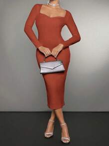 Women Sweater Dresses - 棕色 - 查看 1