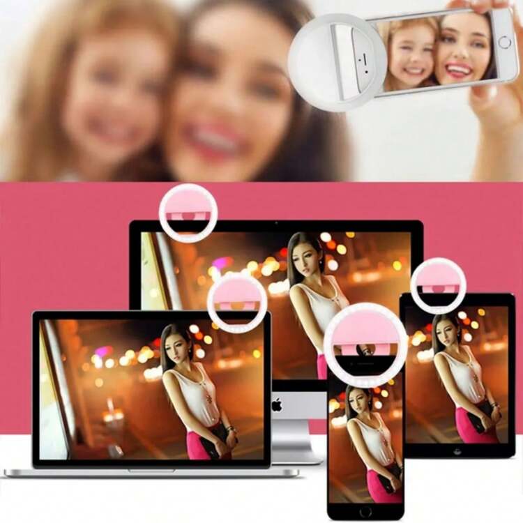 Luz De Relleno Circular Con Flash De Belleza Selfie En Vivo Con Led Para Teléfonos Móviles, Carga Usb, Luz Para Cámara - Rosa - Añade 6