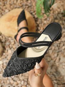 Của phụ nữ Pointed Toe Cao gót Hoa hồng Hoa Nghệ Embellished Đúng mốt Đen Gót thô Thanh lịch Dép xăng đan Đối với Mùa xuân/Mùa hè - màu đen - Xem 2
