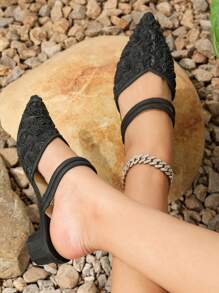 Của phụ nữ Pointed Toe Cao gót Hoa hồng Hoa Nghệ Embellished Đúng mốt Đen Gót thô Thanh lịch Dép xăng đan Đối với Mùa xuân/Mùa hè - màu đen - Xem 4