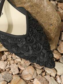 Của phụ nữ Pointed Toe Cao gót Hoa hồng Hoa Nghệ Embellished Đúng mốt Đen Gót thô Thanh lịch Dép xăng đan Đối với Mùa xuân/Mùa hè - màu đen - Xem 5