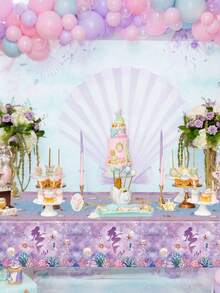 1 件 274*134 厘米美人鱼图案桌布，海底主题生日派对装饰家居派对用品背景桌布宝贝淋浴装饰桌旗节日背景 - 彩色 - 查看 3