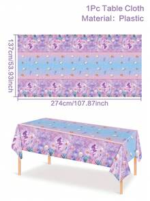 1 件 274*134 厘米美人鱼图案桌布，海底主题生日派对装饰家居派对用品背景桌布宝贝淋浴装饰桌旗节日背景 - 彩色 - 查看 2