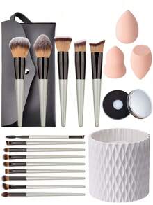 20支化妆刷套装，14支化妆刷套装，包含粉底、遮瑕、散粉、腮红、晕染、眼影等黑色化妆刷，3个海绵化妆工具，带化妆刷收纳盒，化妆刷套装，化妆刷套装，化妆刷套装，全套化妆刷，化妆刷套装，全套化妆工具，化妆刷套装，化妆刷套装，化妆礼盒套装 - 香檳色 - 查看 1