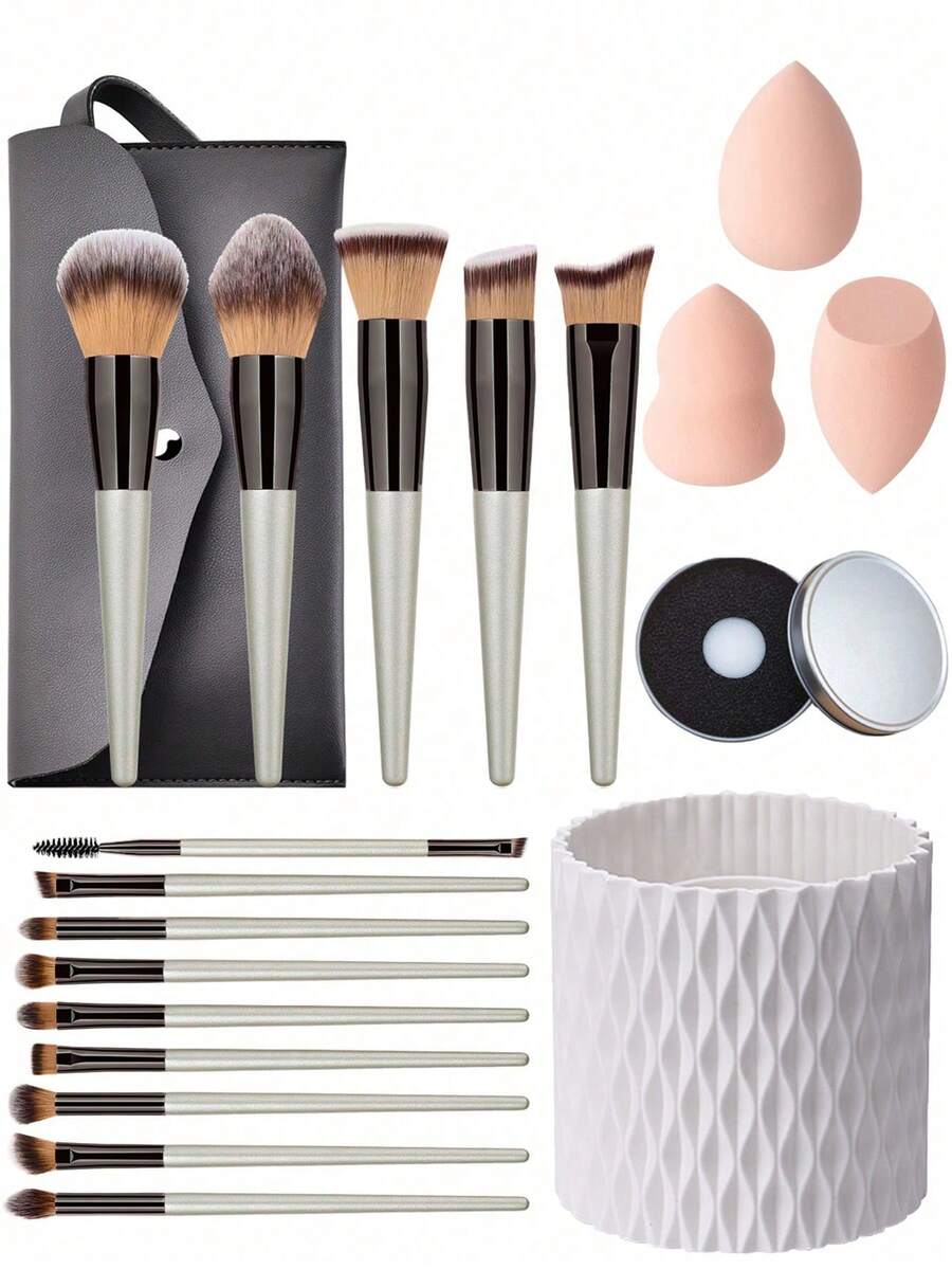 20支化妆刷套装，14支化妆刷套装，包含粉底、遮瑕、散粉、腮红、晕染、眼影等黑色化妆刷，3个海绵化妆工具，带化妆刷收纳盒，化妆刷套装，化妆刷套装，化妆刷套装，全套化妆刷，化妆刷套装，全套化妆工具，化妆刷套装，化妆刷套装，化妆礼盒套装 - 香檳色 - 查看 1