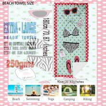 1件加厚沙灘比基尼圖案加厚超細纖維毛巾夏季沙灘巾草墊瑜珈墊適用於游泳池露營旅行沙灘巾披肩 - 彩色 - 查看 2