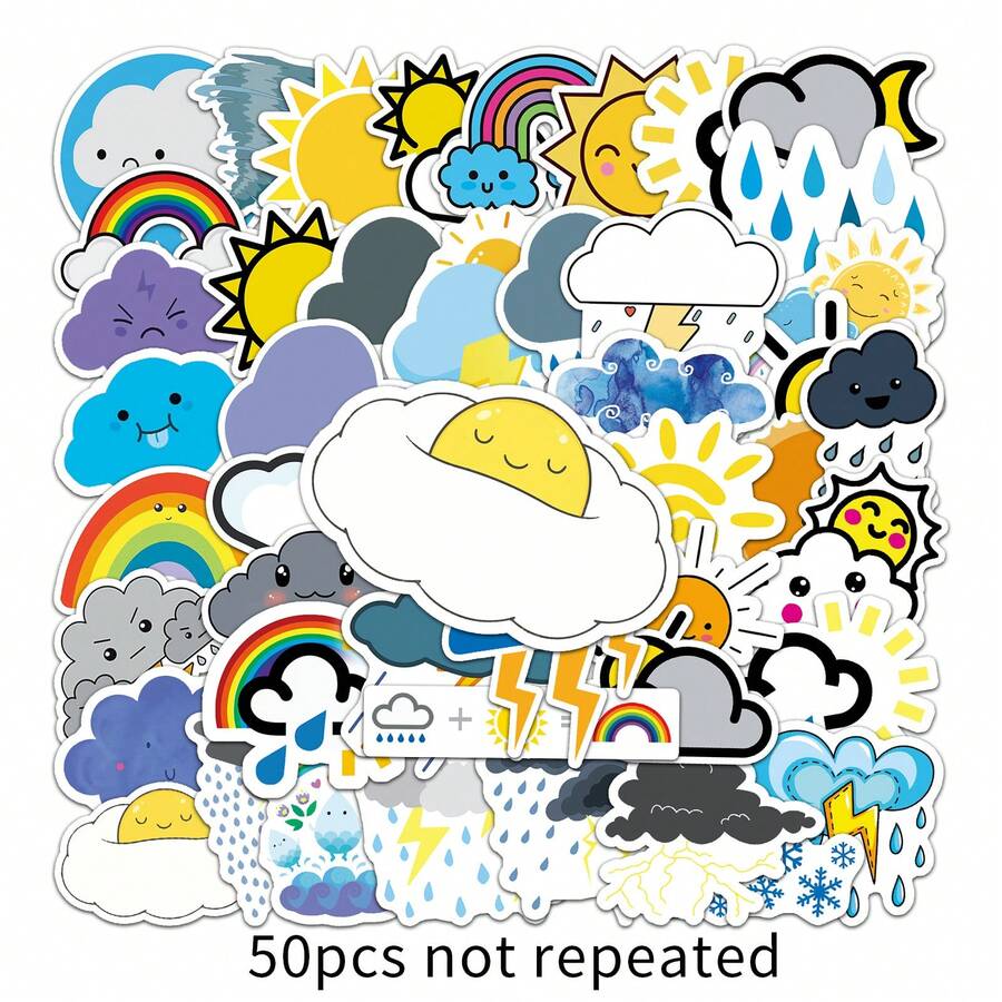 50pcs Hand Tent Weather Cartoon Graffiti Creative Waterproof Stickers - Apricot - View 1