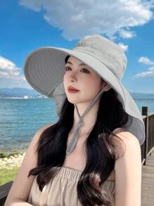 JOYLORD 女士夏季戶外太陽帽,帶馬尾孔,可防紫外線,韓國時尚寬邊披肩桶帽 - 彩色 - 查看 9