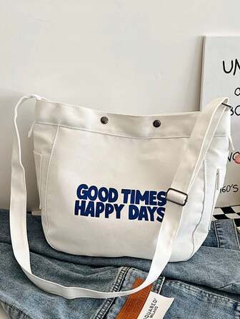 Foldable Letter Pattern Tote Bag, Suitable For School, Work, Travel, Teens & College Students, Shoulder Bag