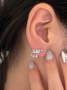 1pair Unique Screw Fasten Tassel Earrings With Exquisite Design, Suitable For Daily Wear And As Gift - Silver - View 2