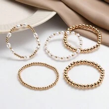 TUANZISP Conjunto de 5 brazaletes de cuentas doradas hechas a mano, regalo personalizado de joyería de moda para mujeres