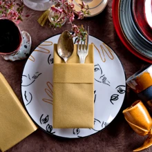 Dinner Napkins Cloth Like With Built-In Flatware Pocket, Linen-Feel Absorbent Disposable Paper Hand Napkins For Kitchen, Bathroom, Parties, Weddings, Dinners Or Events, Pack Of 50 - Gold - View 2
