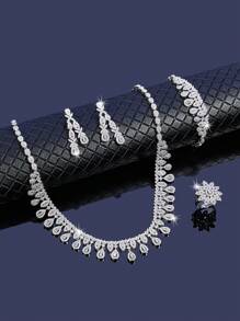 1set Shiny Cubic Zirconia Luxury Bridal Wedding Party Jewelry Set For Women