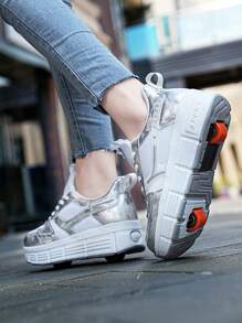 Transformable Dual-Wheel Heelys Roller Skate Shoes For Boys, Adjustable And Removable Wheels - Silver - View 1