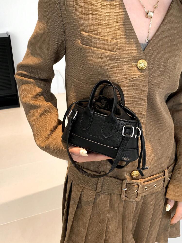 Mini Crocodile Pattern Hand Bag, Shoulder Bag, Crossbody Bag For Lipstick, Cosmetics - Black - View 4